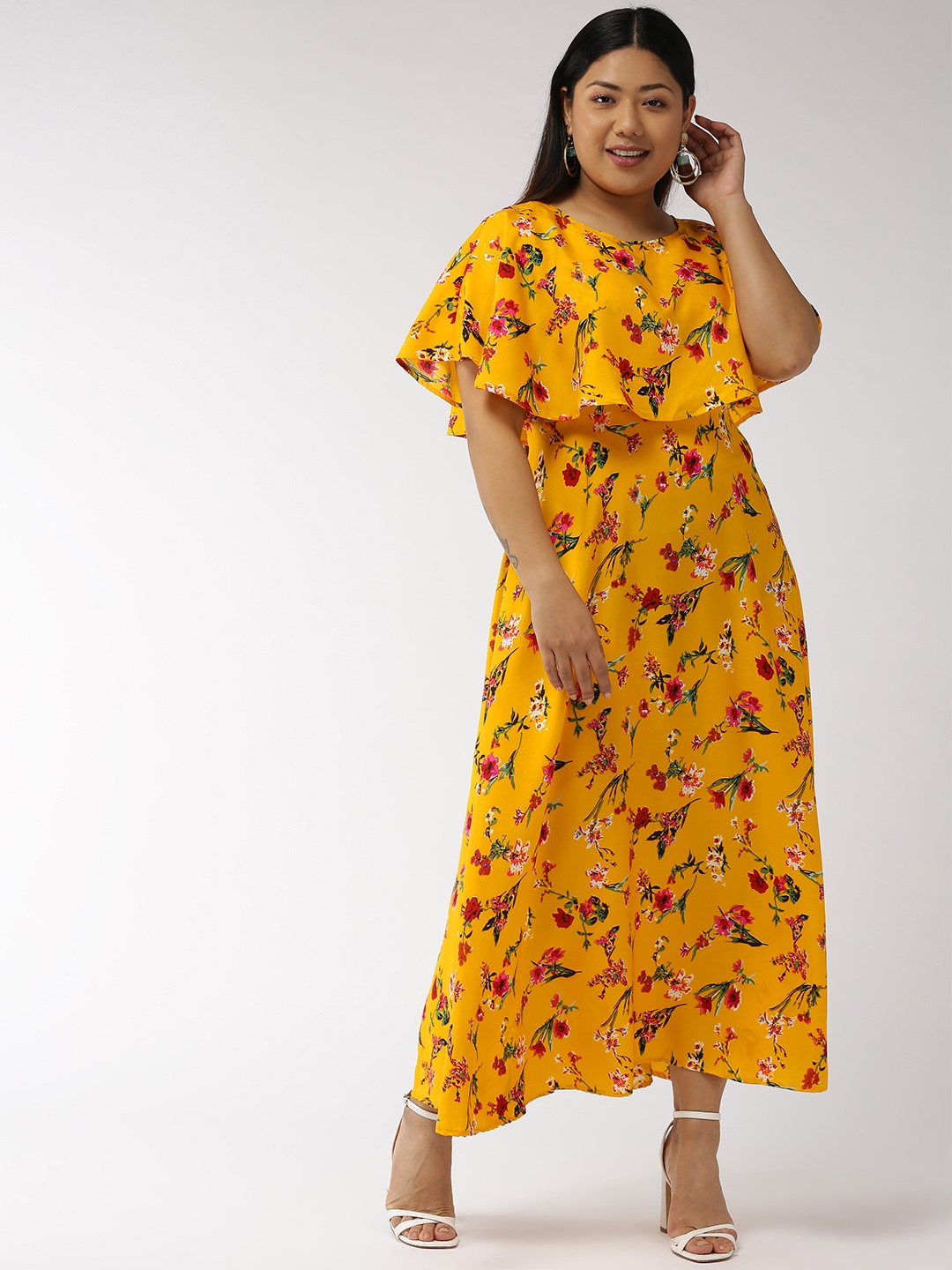 

U&F Women Mustard Yellow & Red Printed Maxi Dress