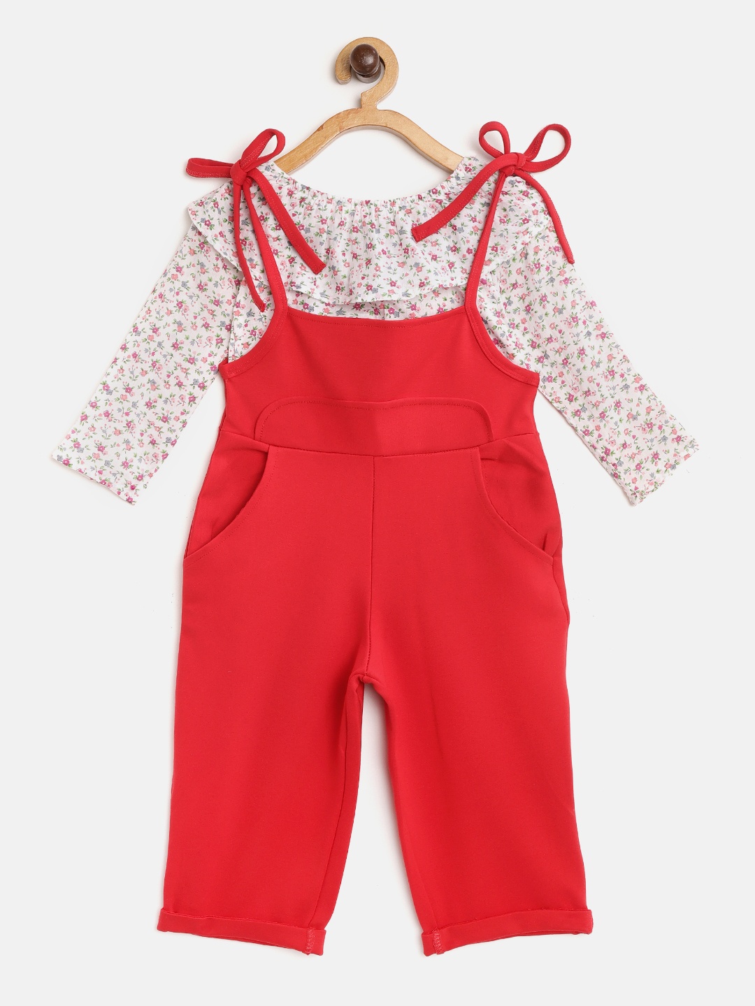 

AWW HUNNIE Girls White & Red Printed Top with Dungarees