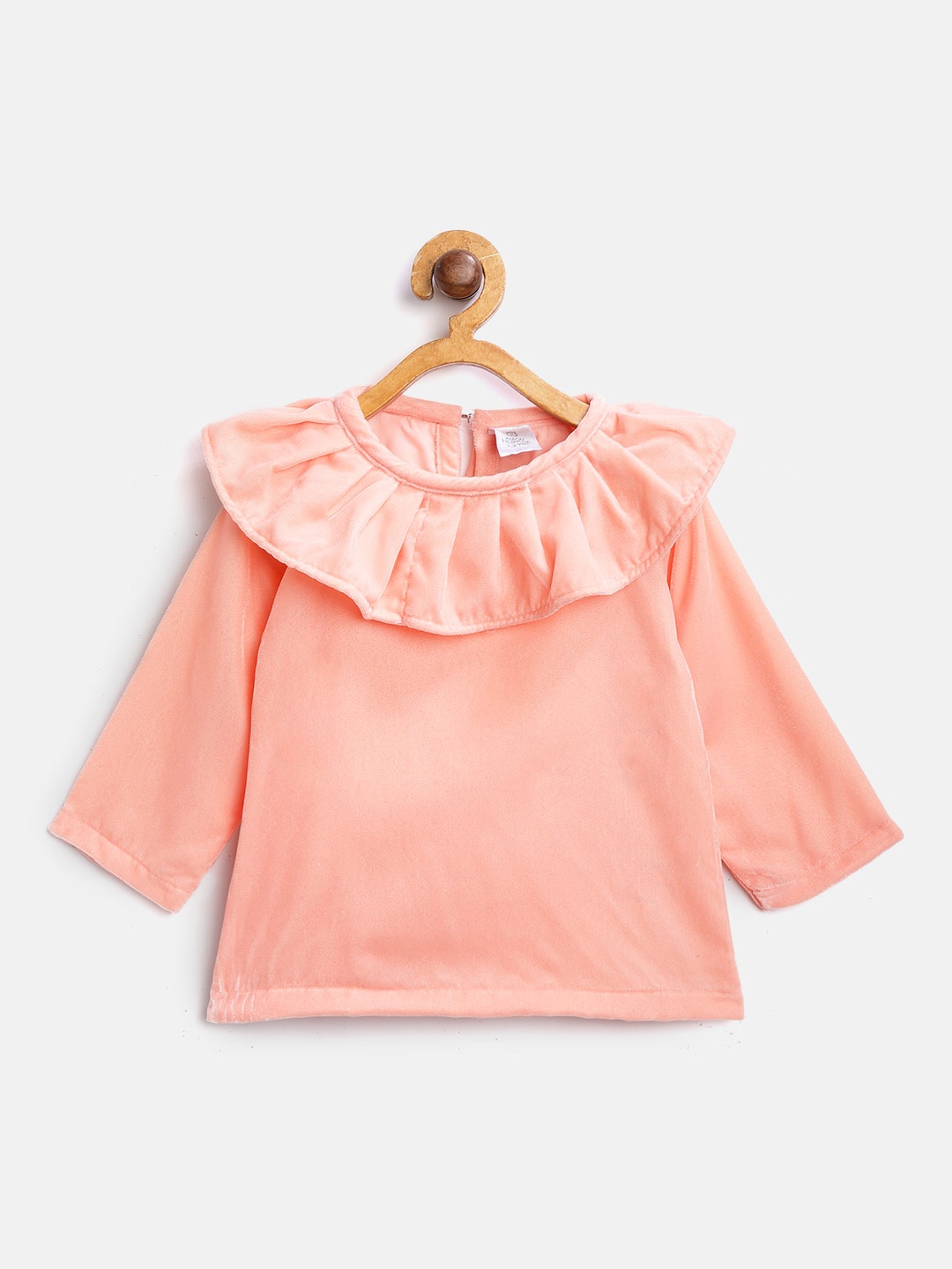 

AWW HUNNIE Girls Peach-Coloured Solid Top with Velvet Finish