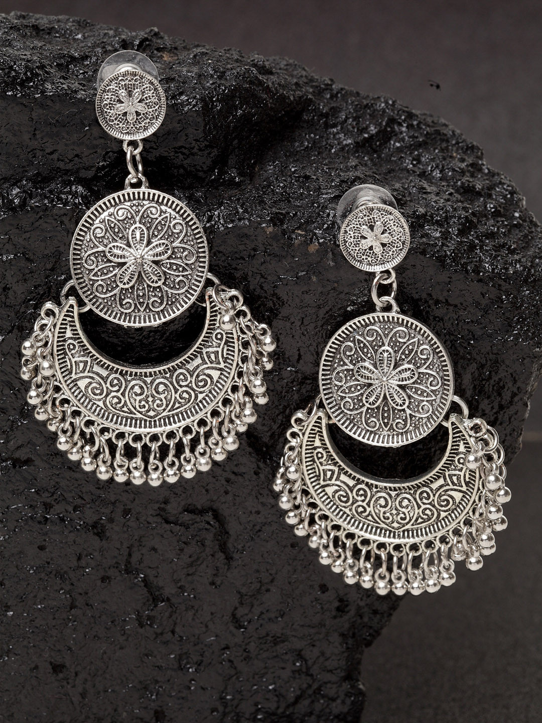 

PANASH Silver-Plated Crescent Shaped Drop Earrings