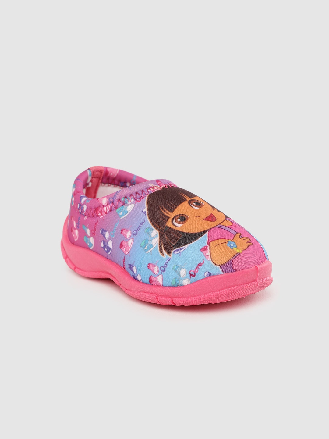 

toothless Girls Pink & Blue Dora Printed Slip-On Sneakers