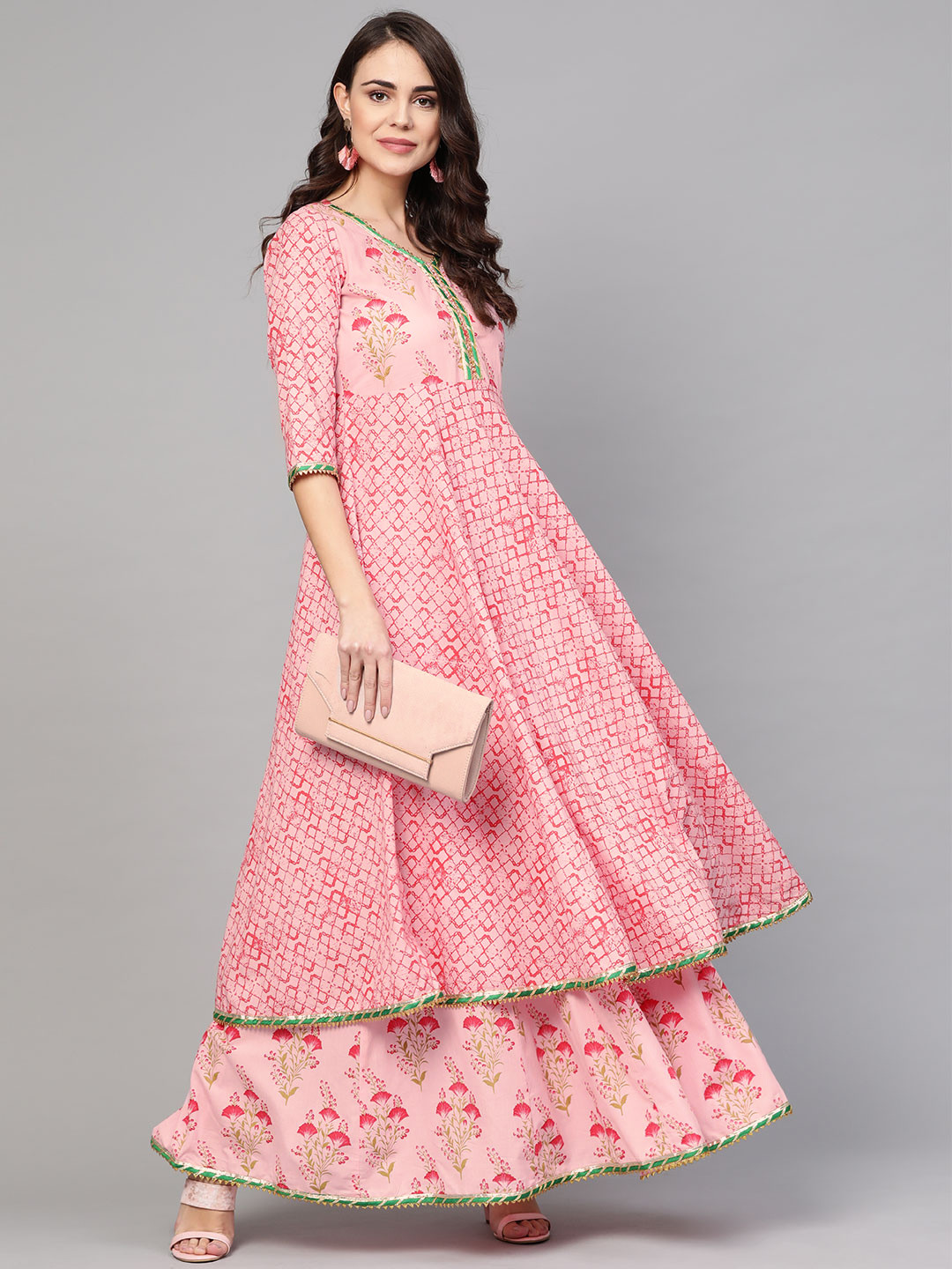

Idalia Women Pink Printed Kurta with Skirt