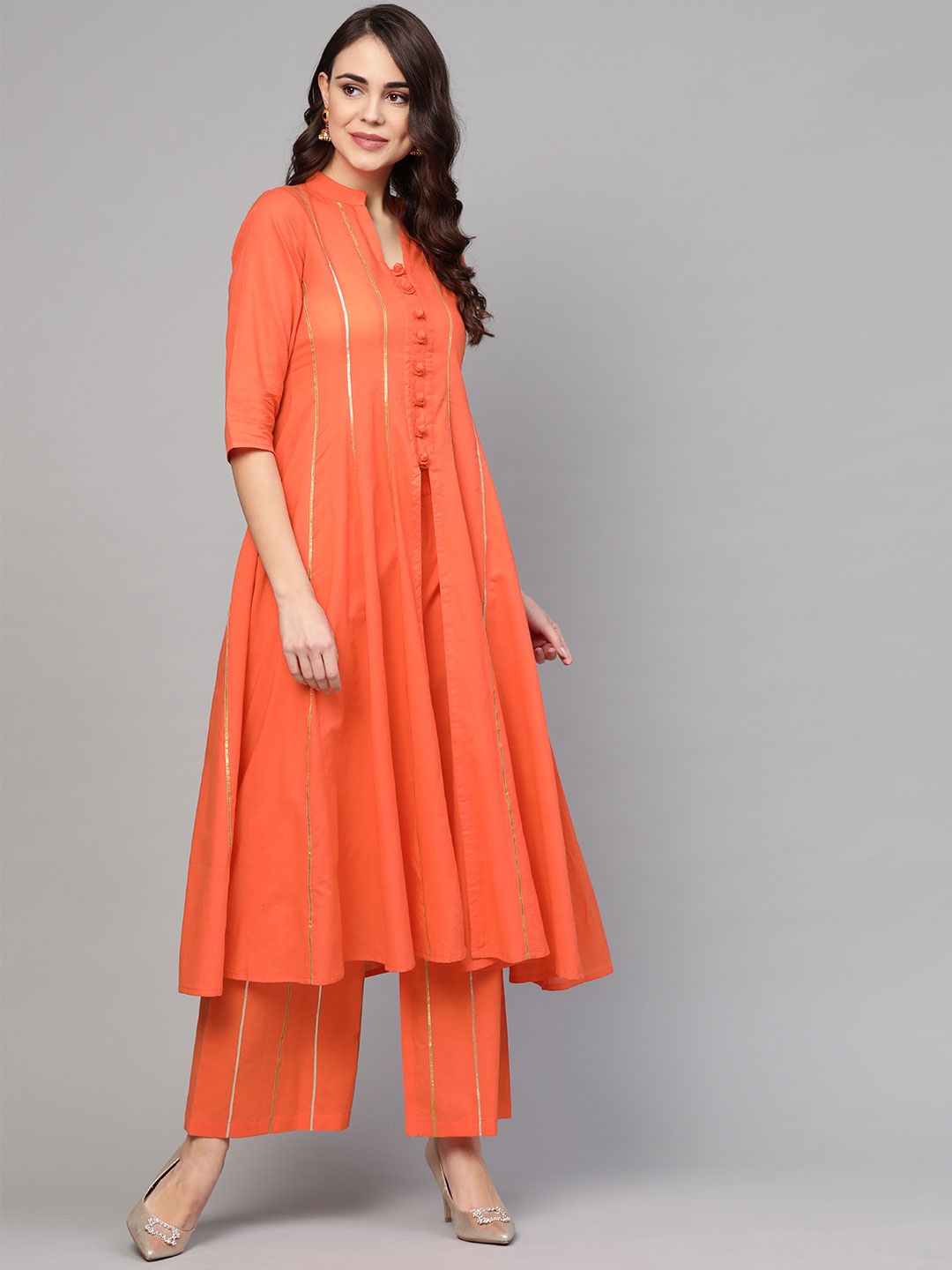 

Idalia Women Orange Striped Kurta with Palazzos