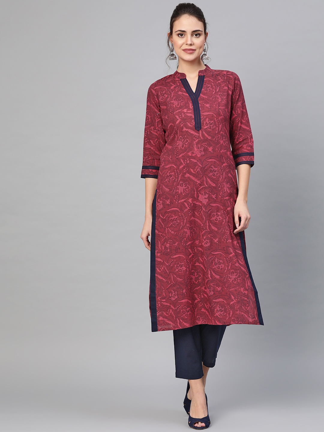 

Idalia Women Maroon & Navy Blue Printed Kurta with Trousers