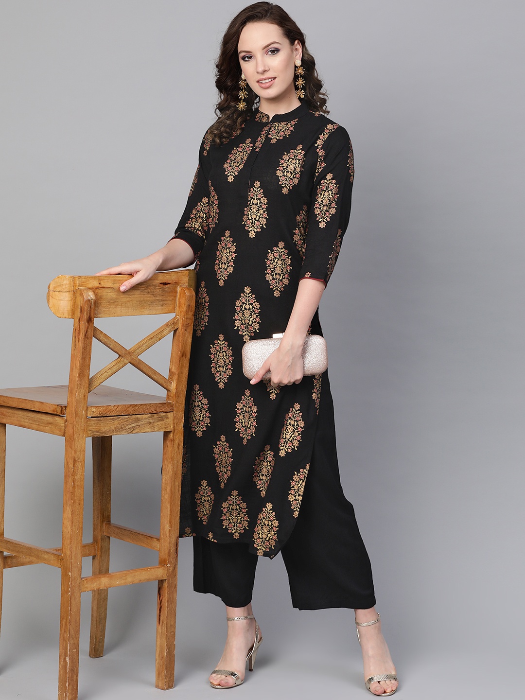 

Idalia Women Black & Golden Printed Kurta with Palazzos