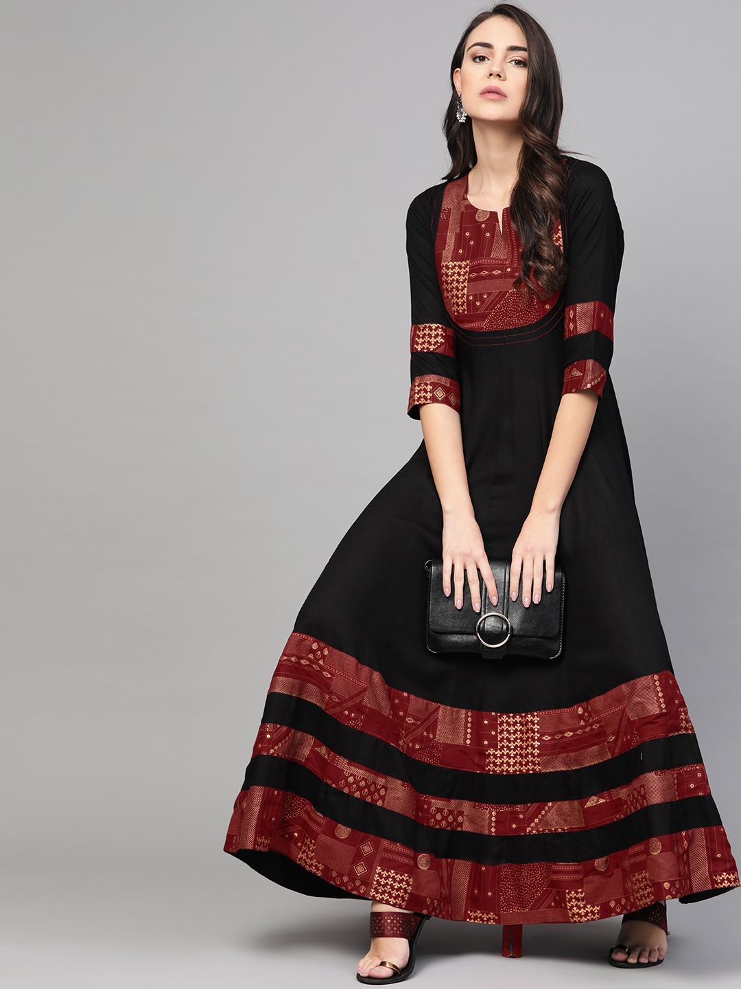 

Idalia Women Black & Maroon Printed Maxi Dress