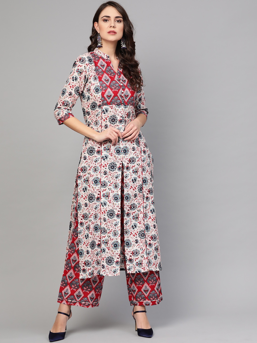 

Idalia Women Off-White & Red Printed Kurta with Palazzos