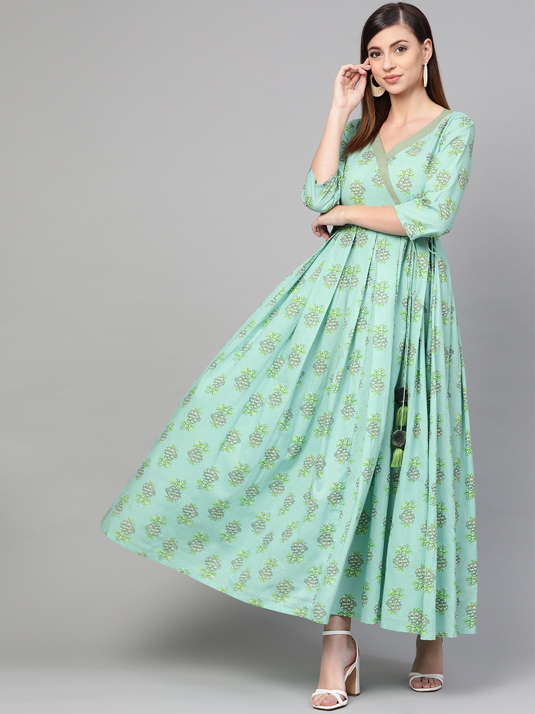 

Idalia Women Green & Grey Printed Maxi Dress
