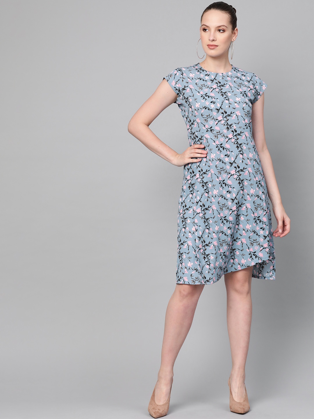 

Ives Women Blue & Pink Printed A-Line Dress