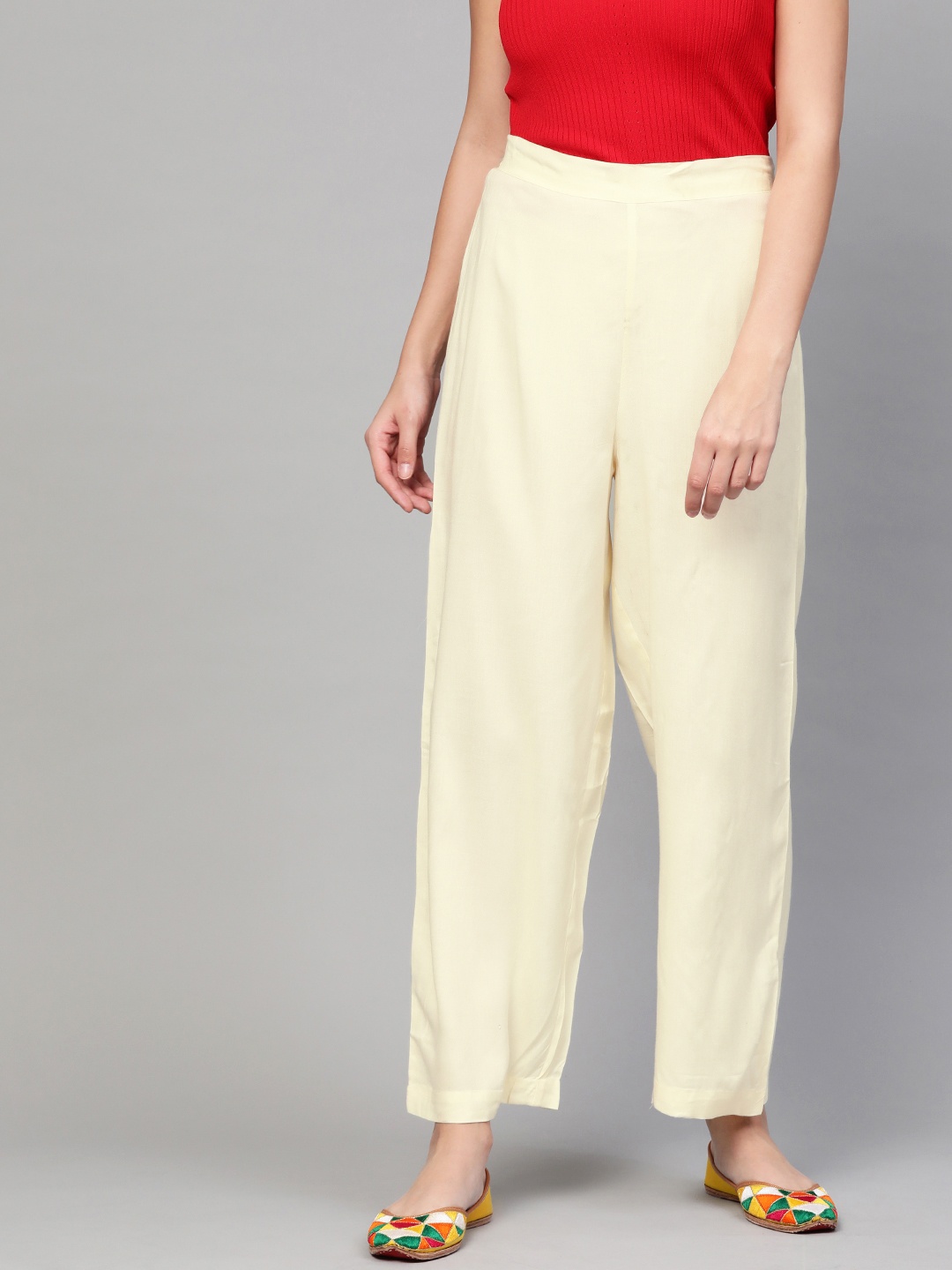 

Idalia Women Cream-Coloured Solid Straight Palazzos
