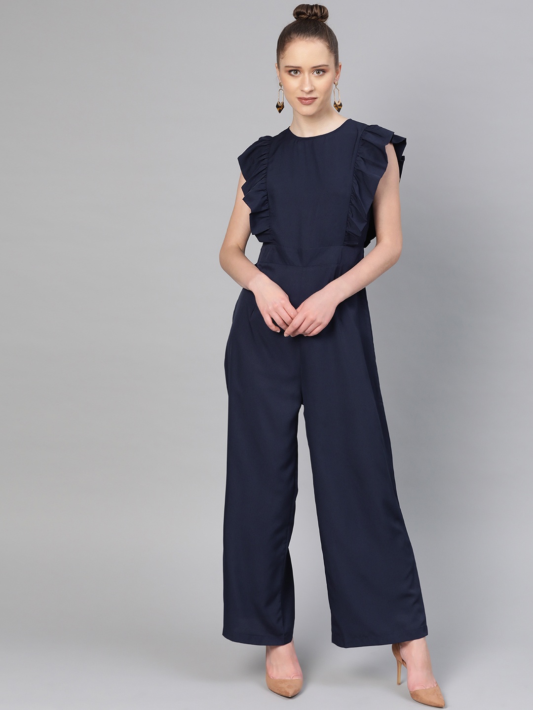 

The Vanca Women Navy Blue Solid Basic Jumpsuit