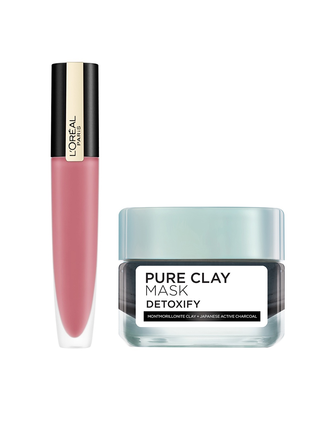 

LOreal Paris Set of Matte Liquid Lipstick 121 & PURE-CLAY Charcoal Face Mask, Pink