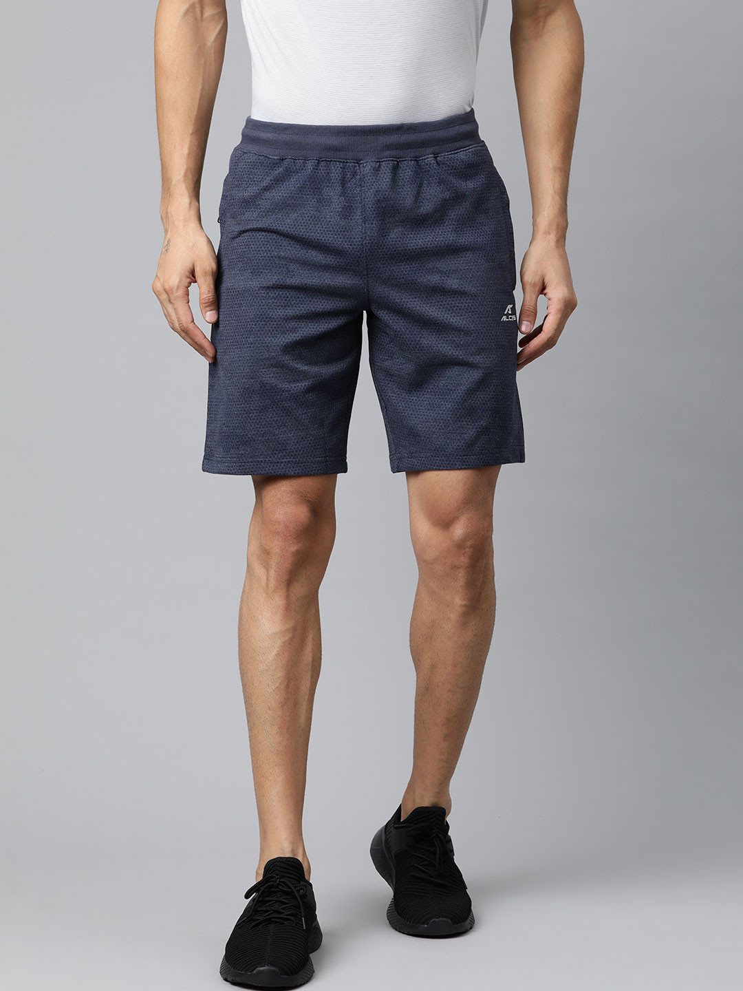 

Alcis Men Navy Blue Printed Slim Fit Mid-Rise Sports Shorts