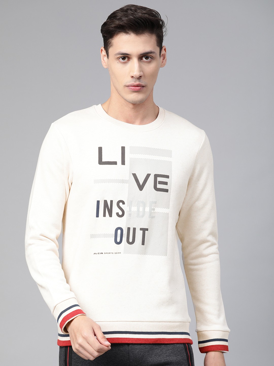 

Alcis Men Off-White & Charcoal Grey Printed Sports Sweatshirt