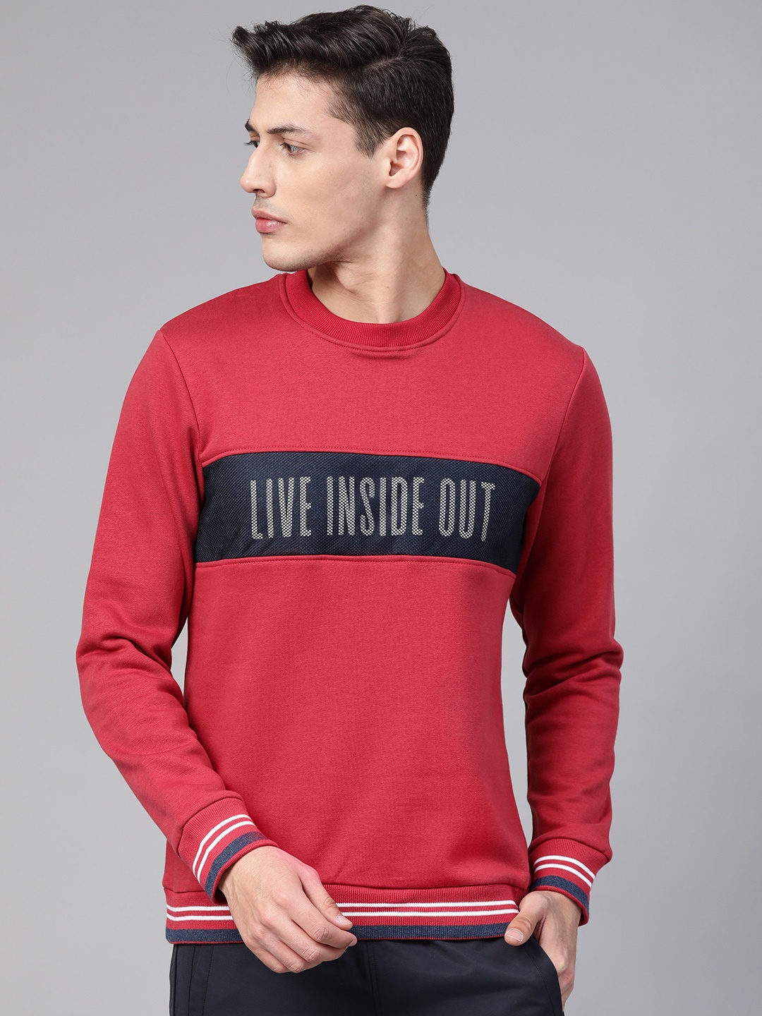 

Alcis Men Red & Navy Blue Printed Detail Sports Sweatshirt