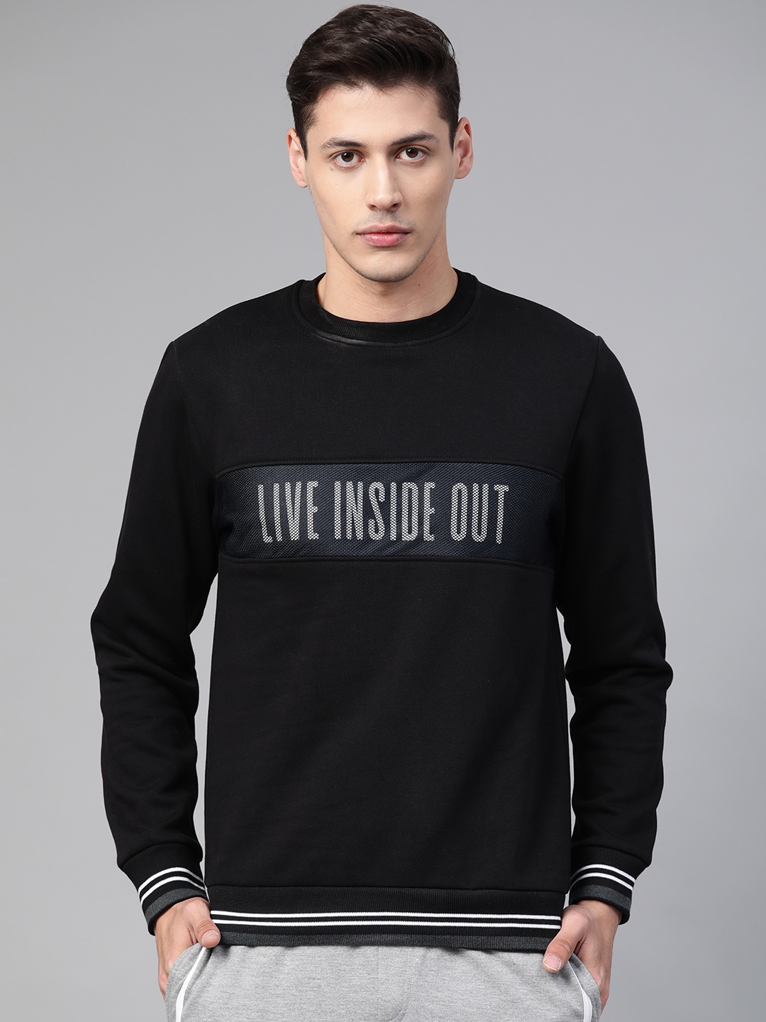 

Alcis Men Black & White Printed Detail Sports Sweatshirt