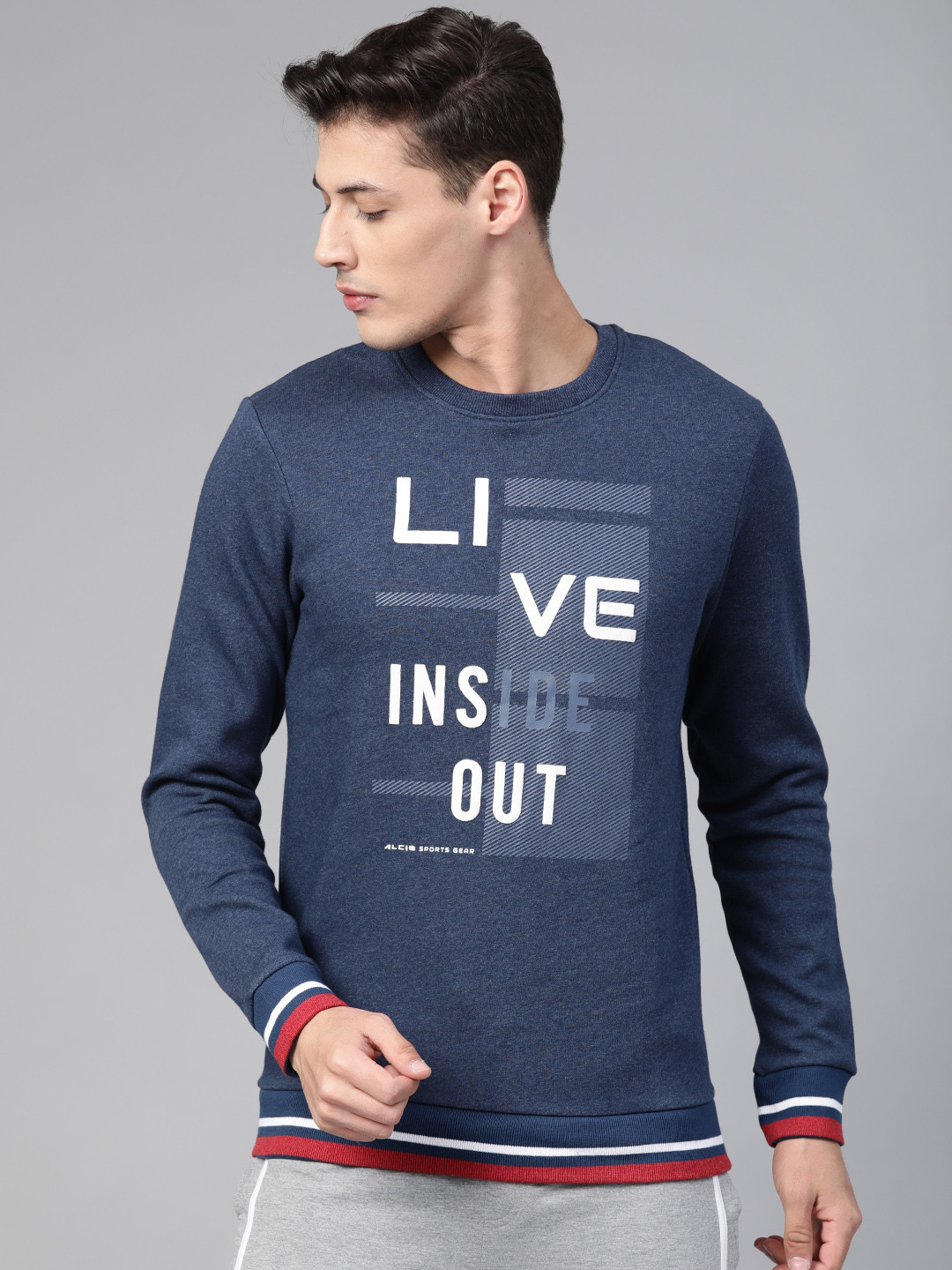 

Alcis Men Navy Blue & White Printed Sports Sweatshirt