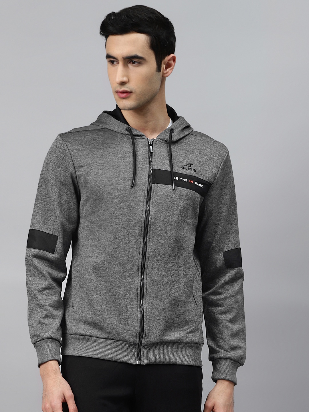 

Alcis Men Charcoal Grey Solid Hooded Sporty Jacket