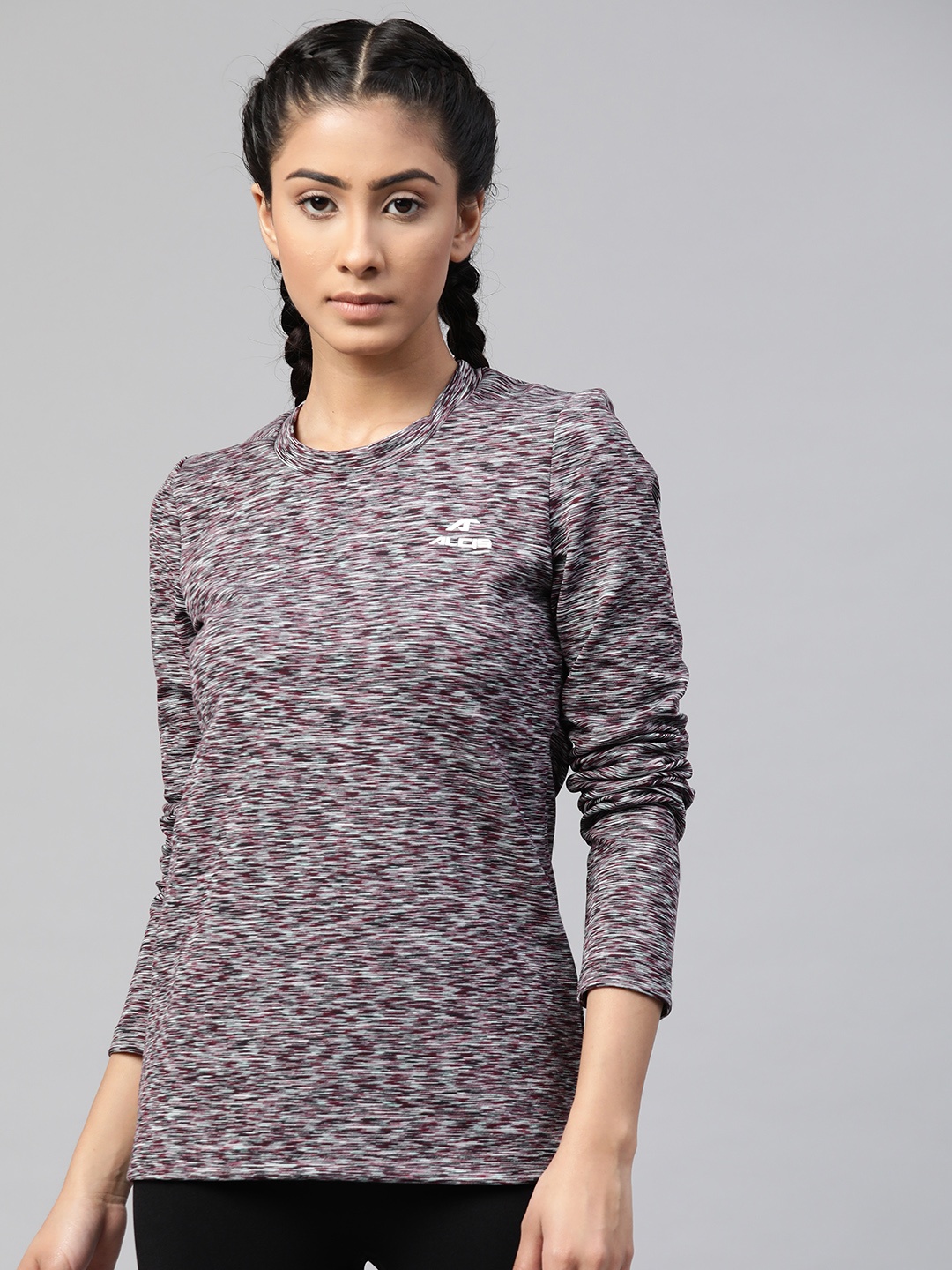 

Alcis Women Black & Purple Self-Design Round Neck T-shirt