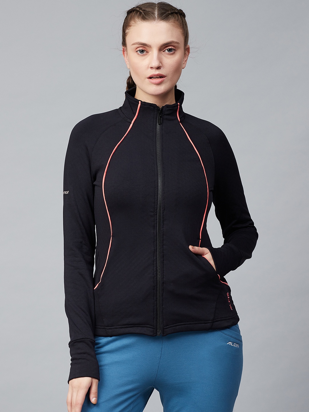 

Alcis Women Black Solid Front-Open Sweatshirt