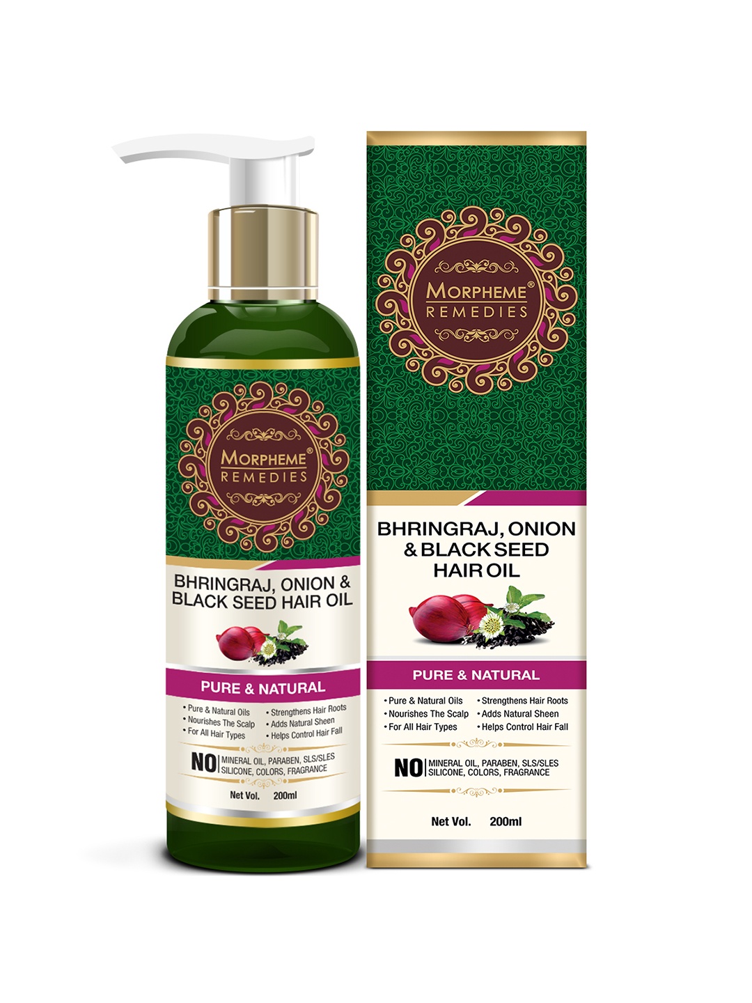 

Morpheme Remedies Unisex Bhringraj Onion & Black Seed Hair Oil 200ml, Green