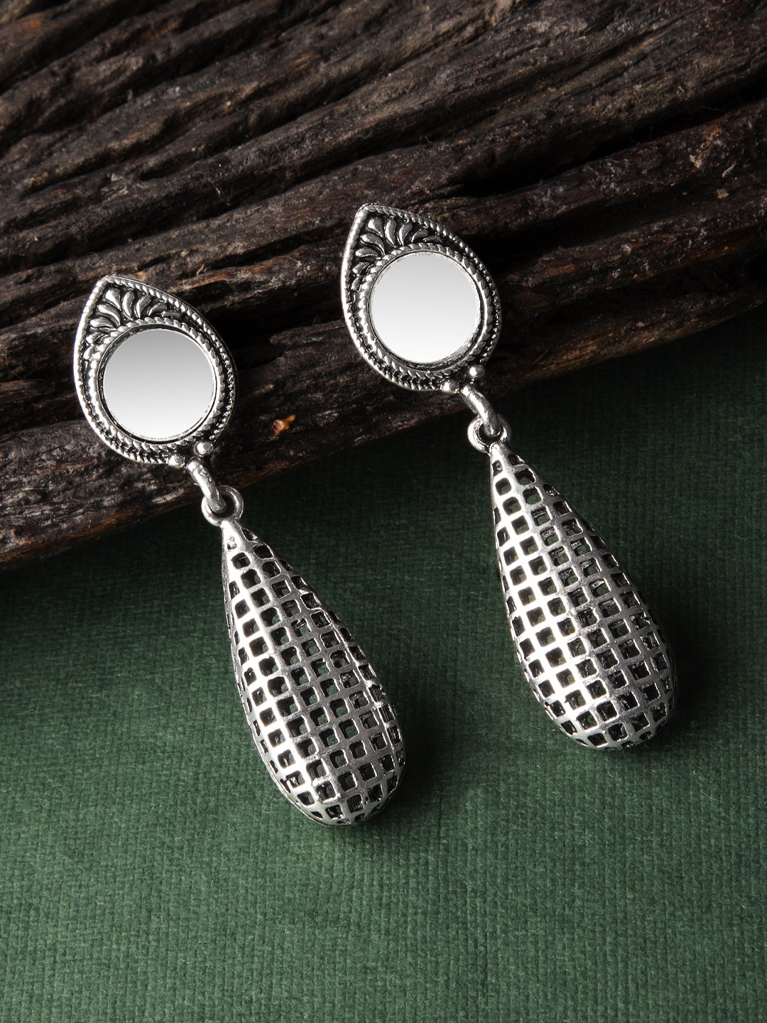 

Rubans Silver-Toned Handcrafted Contemporary Drop Earrings