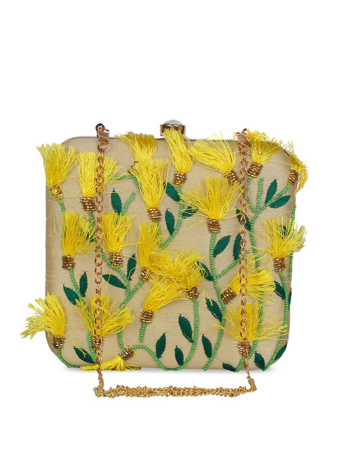 

Anekaant Beige & Yellow Embroidered Embroidered Clutch