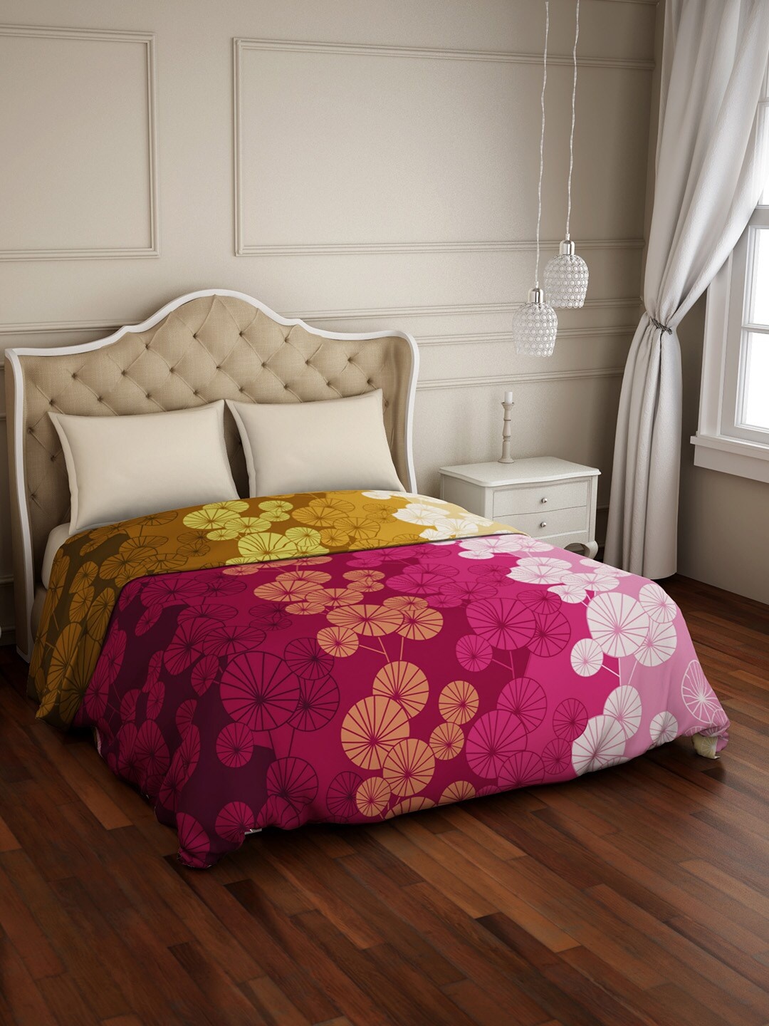 

SPACES Pink & Yellow Floral AC Room 150 GSM Double Bed Quilt