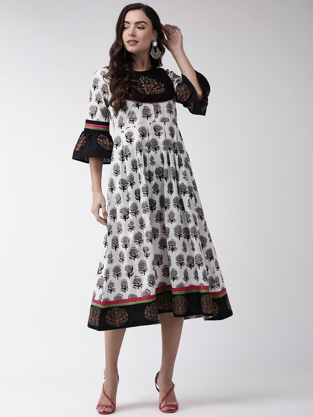 

RANGMAYEE Women White & Black Printed Empire Dress