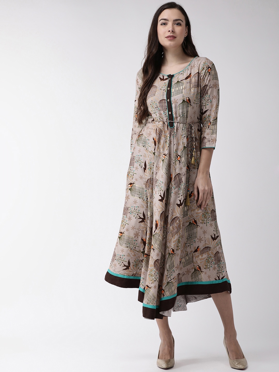 

RANGMAYEE Women Beige & Brown Quirky Printed Maxi Dress