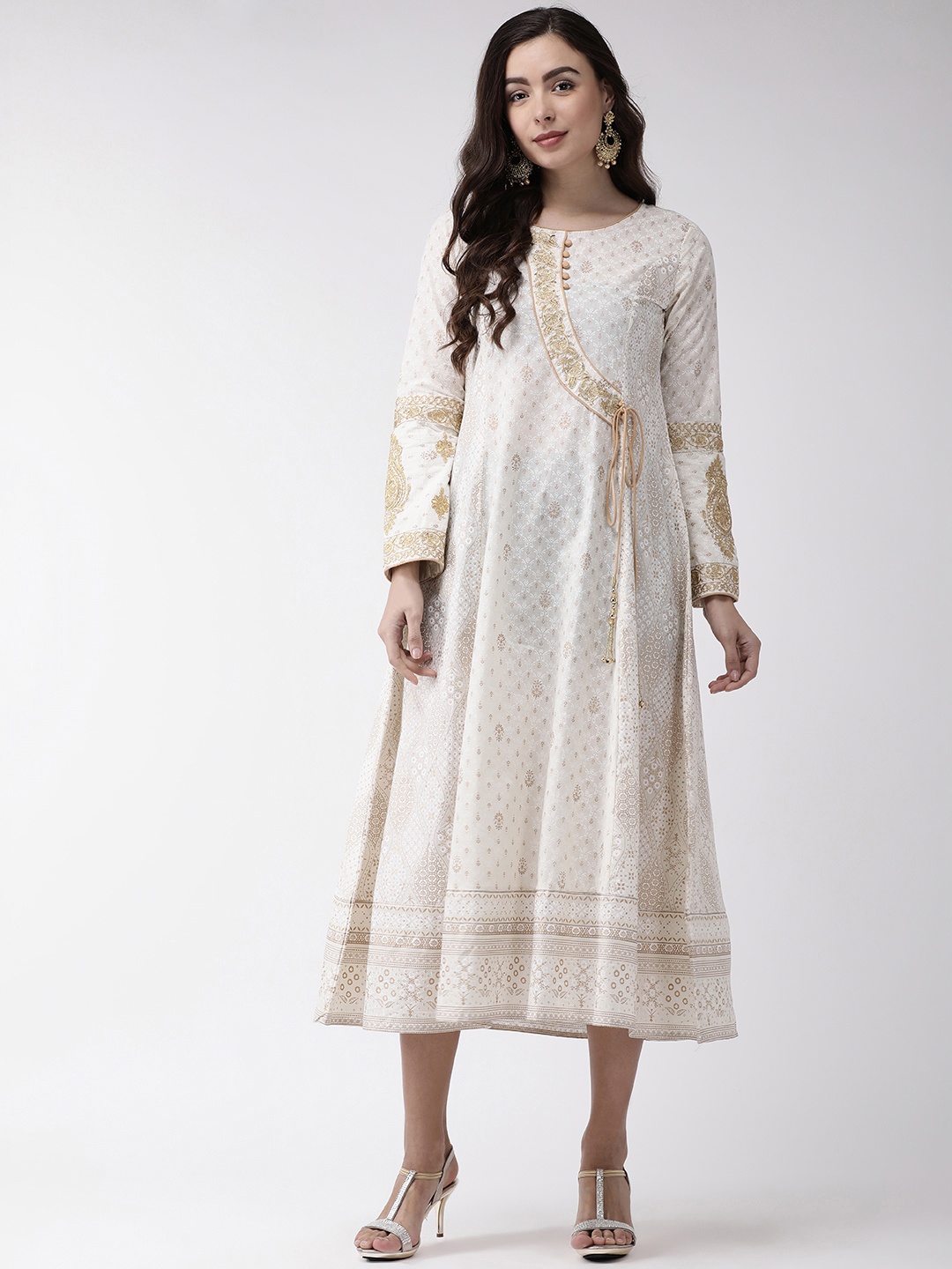 

RANGMAYEE Women Off-White & Golden Printed A-Line Dress