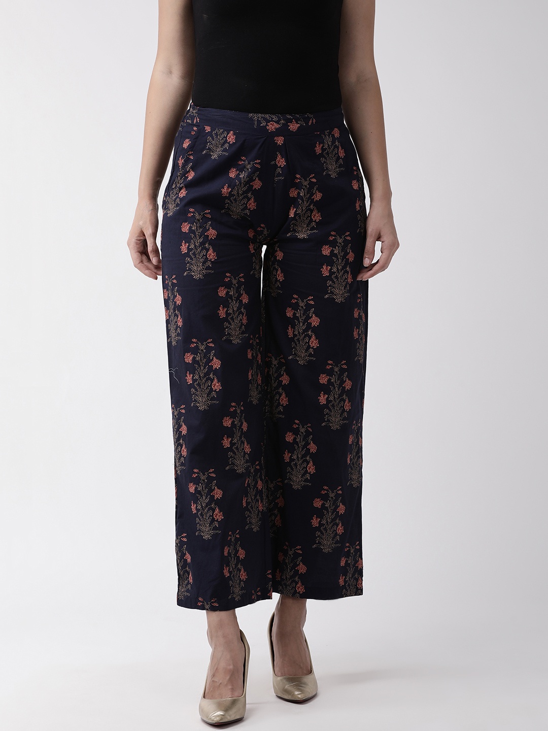 

RANGMAYEE Women Navy Blue & Red Printed Straight Palazzos