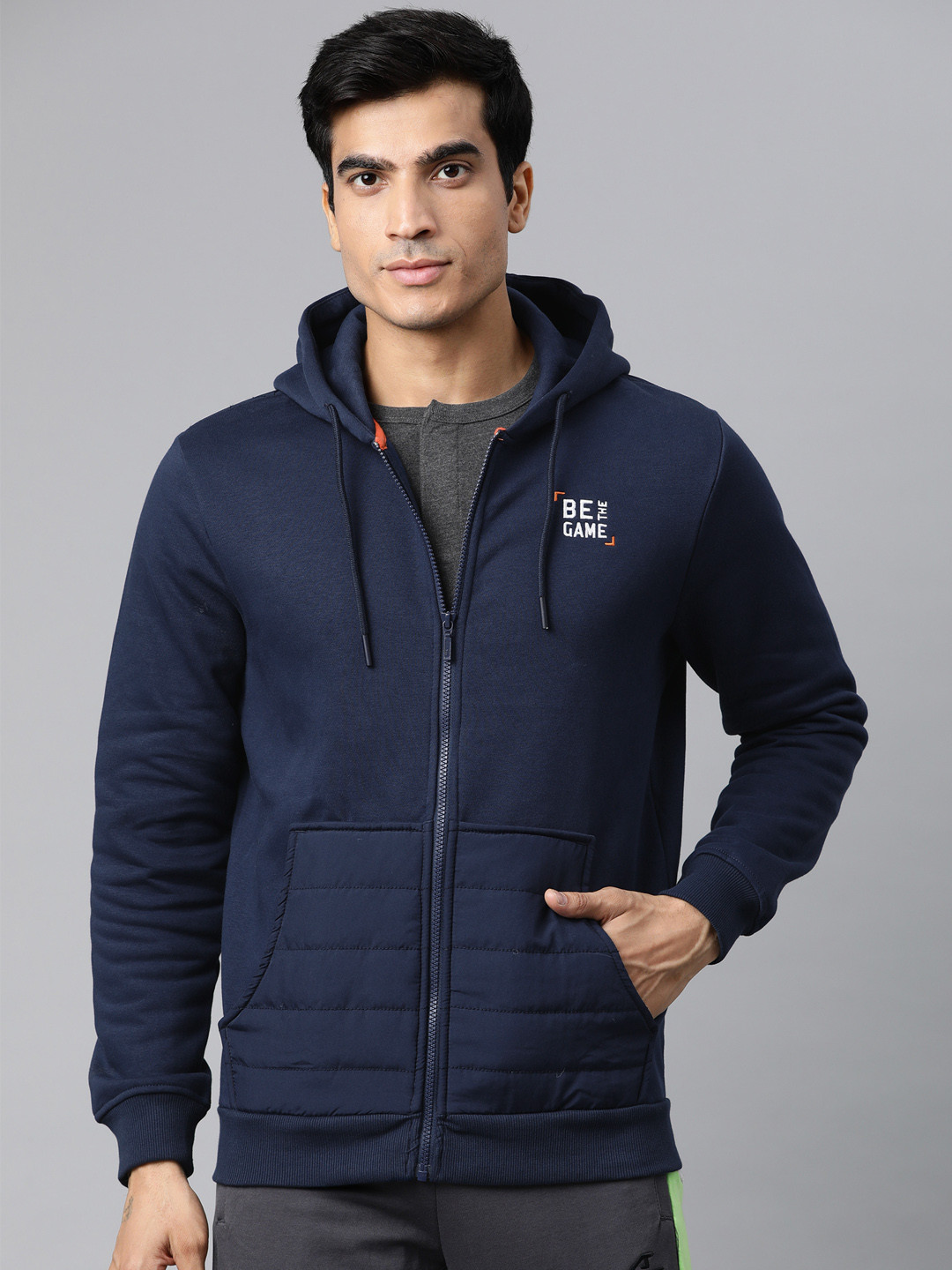 

Alcis Men Navy Blue Hooded Open Front Sweatshirt