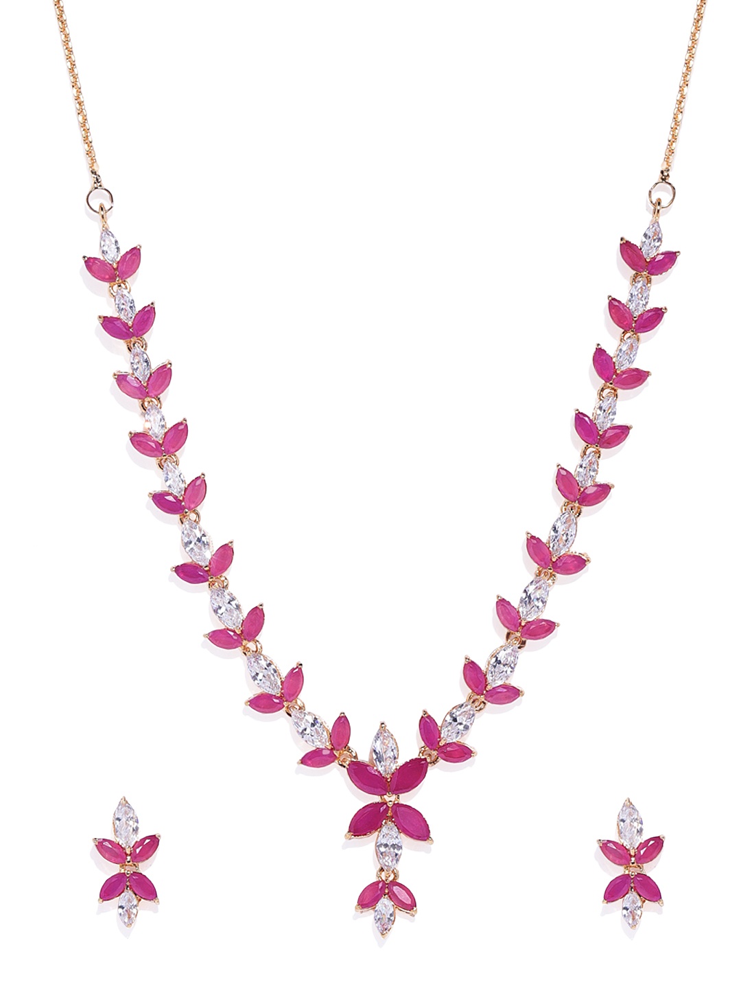 

Mahi Pink & White Gold-Plated CZ Studded Jewellery Set