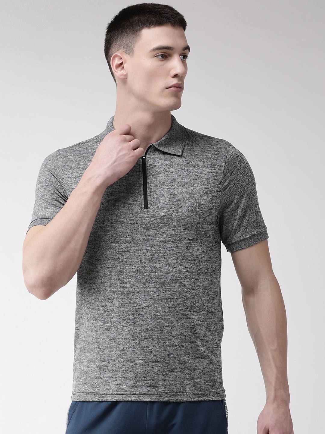

Alcis Men Charcoal Grey Self Design Polo Collar T-shirt