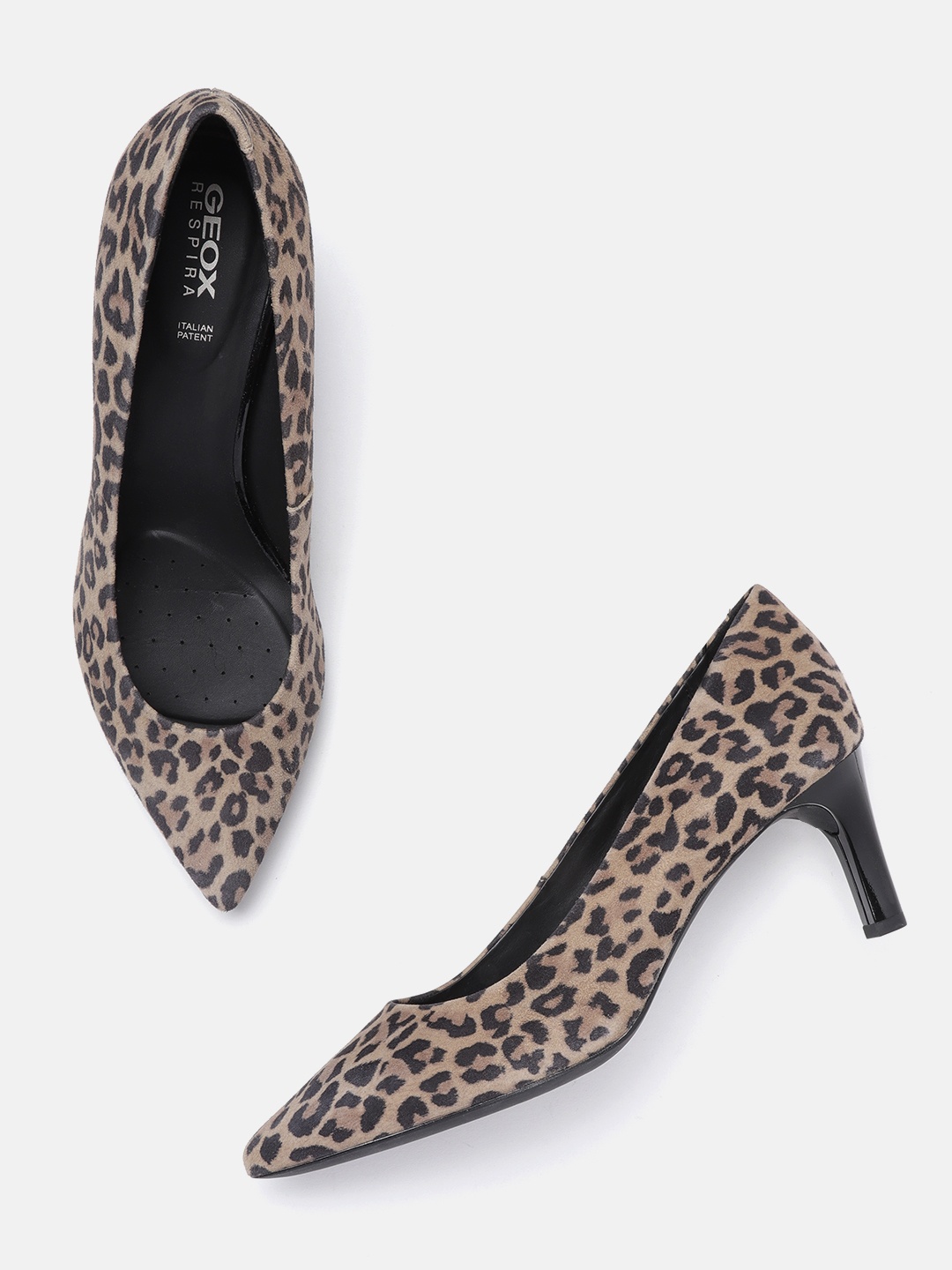 

Geox Women Beige & Coffee Brown Leather Animal Print Pumps