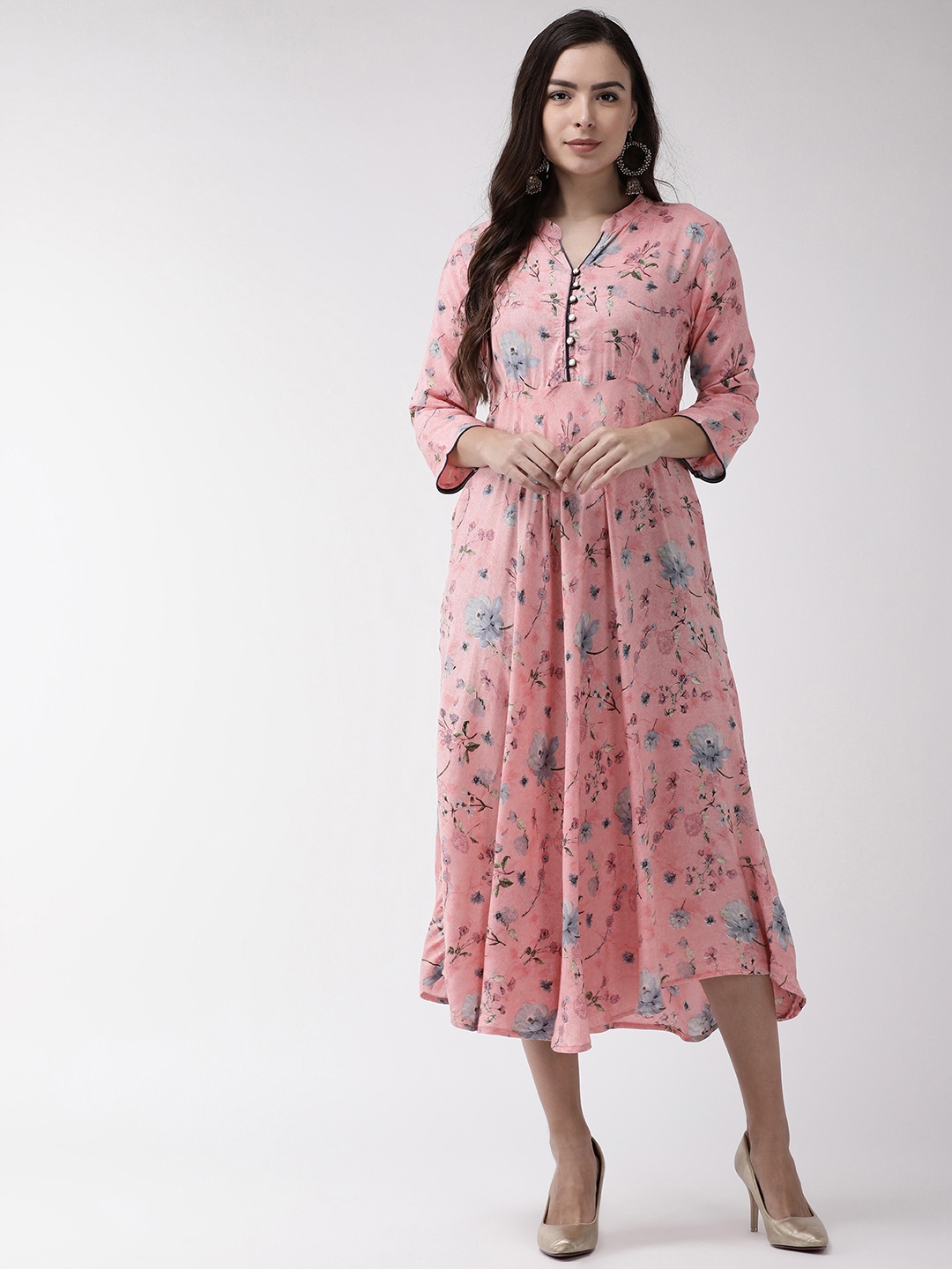 RANGMAYEE Women Pink & Blue Floral Print A-Line Dress