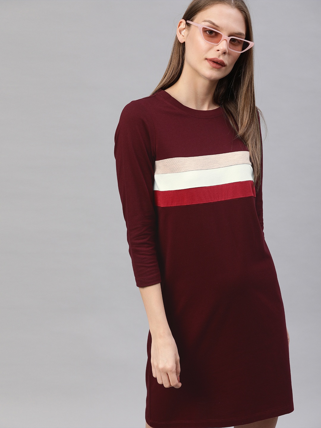 

Harvard Women Maroon Striped T-shirt Dress