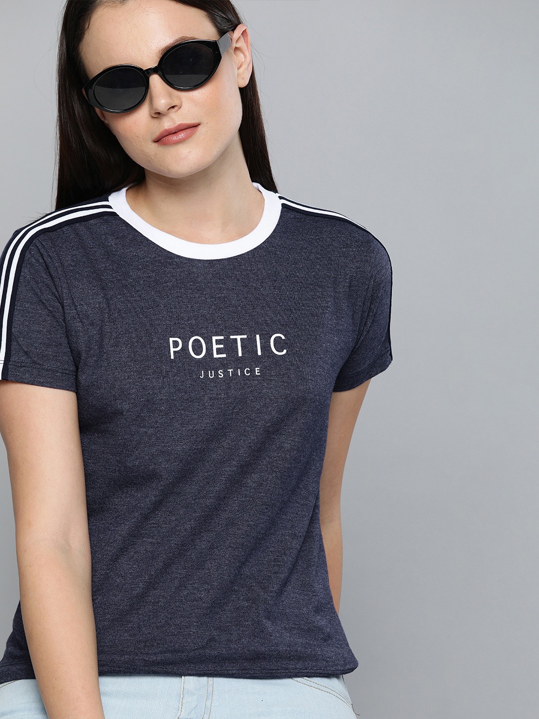 

Harvard Women Navy Blue Printed Round Neck T-shirt With Sleeve Print