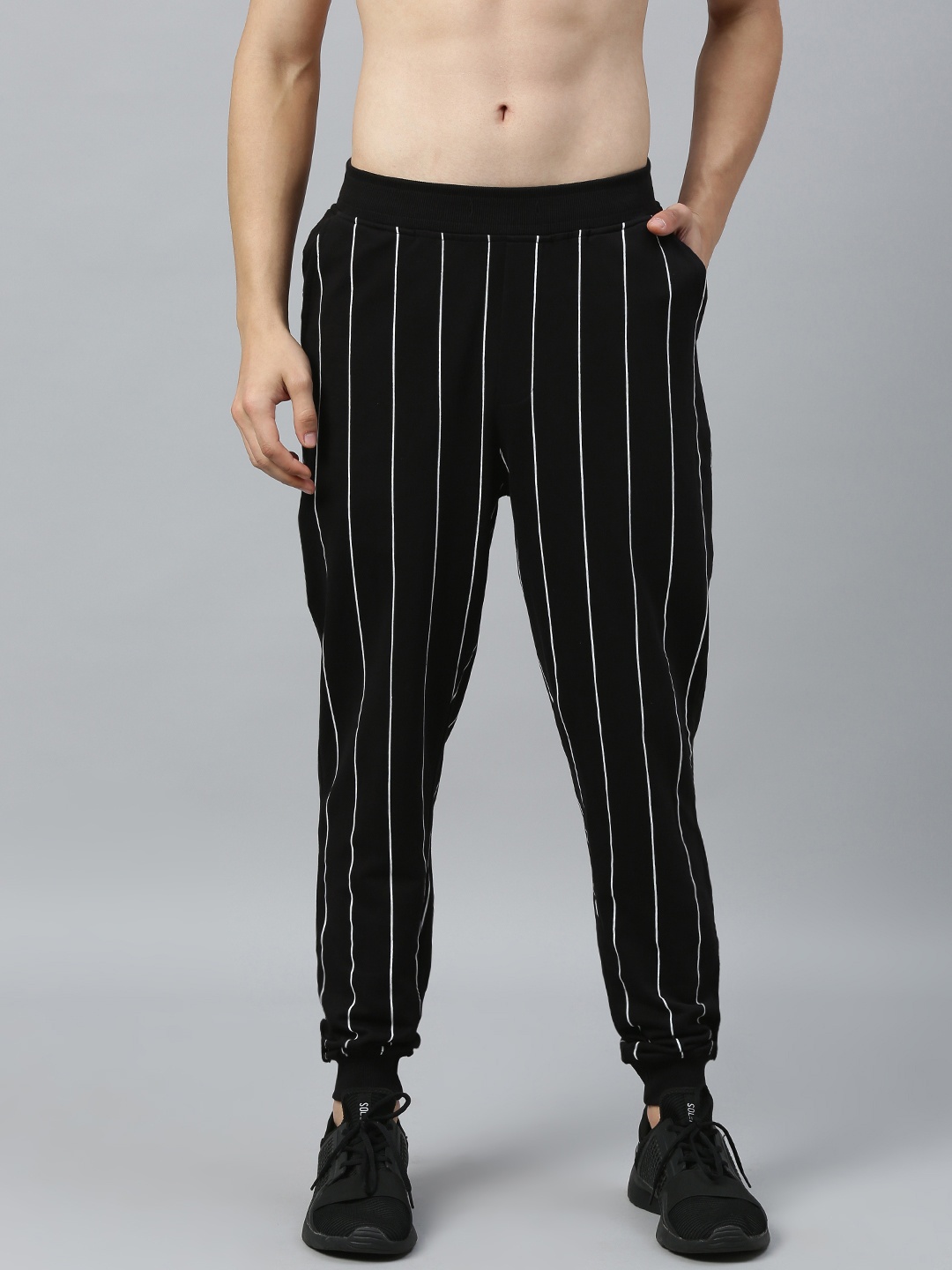 

Harvard Men Black & White Striped Straight Fit Joggers