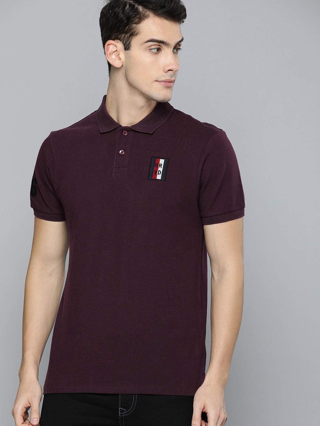 

Harvard Men Burgundy Solid Polo Collar T-shirt