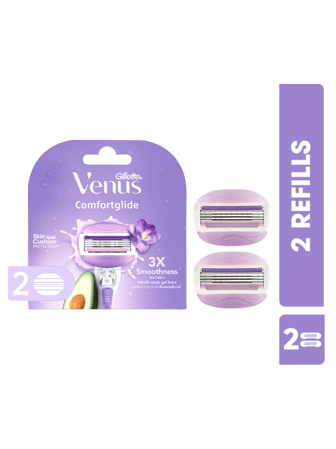 Gillette Venus Women Set of 2 Comfortglide Razor Blades, Purple