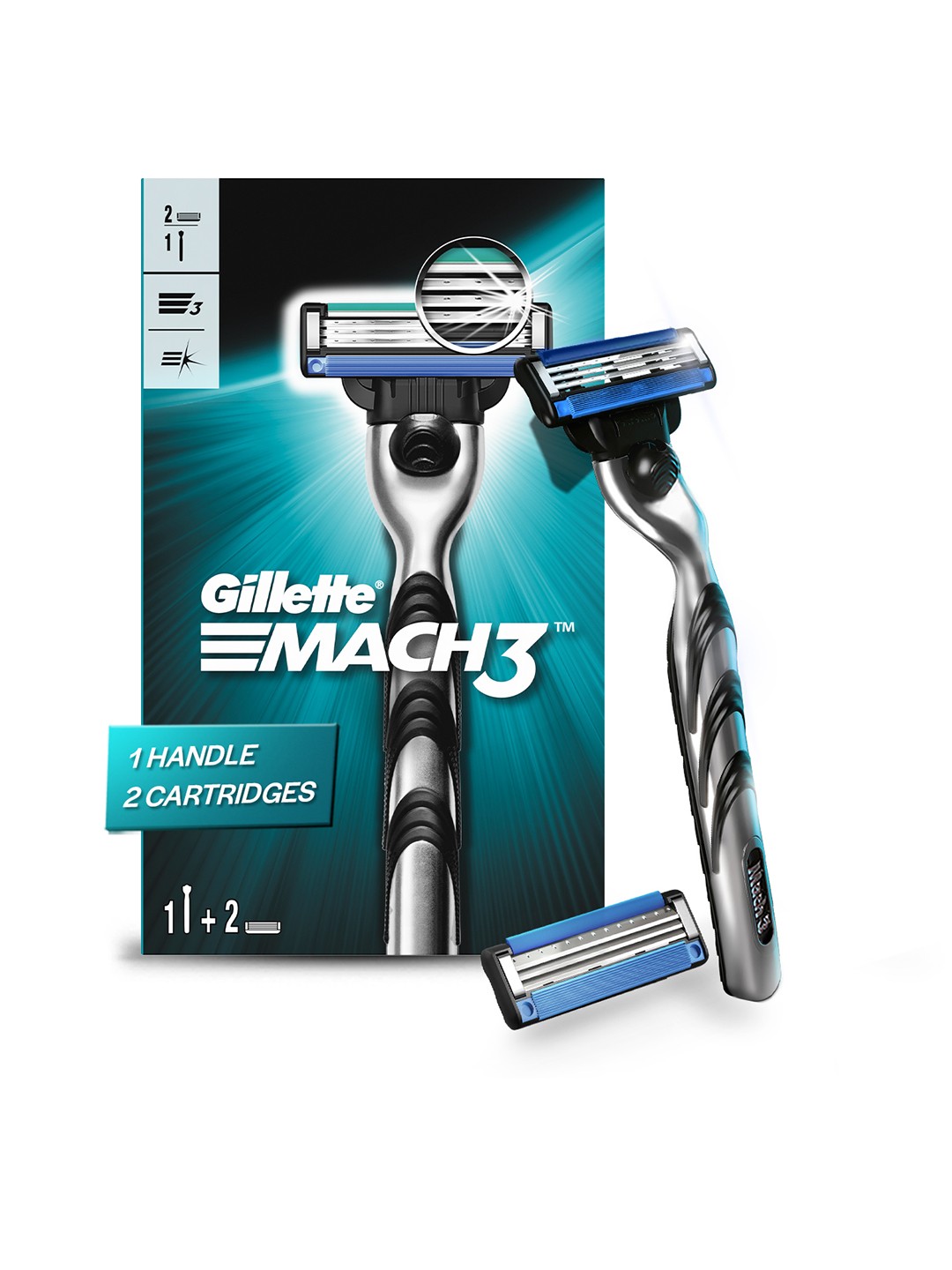 

Gillette Men Mach 3 Shaving Razor + 2 Shaving Blade (Cartridge), Blue