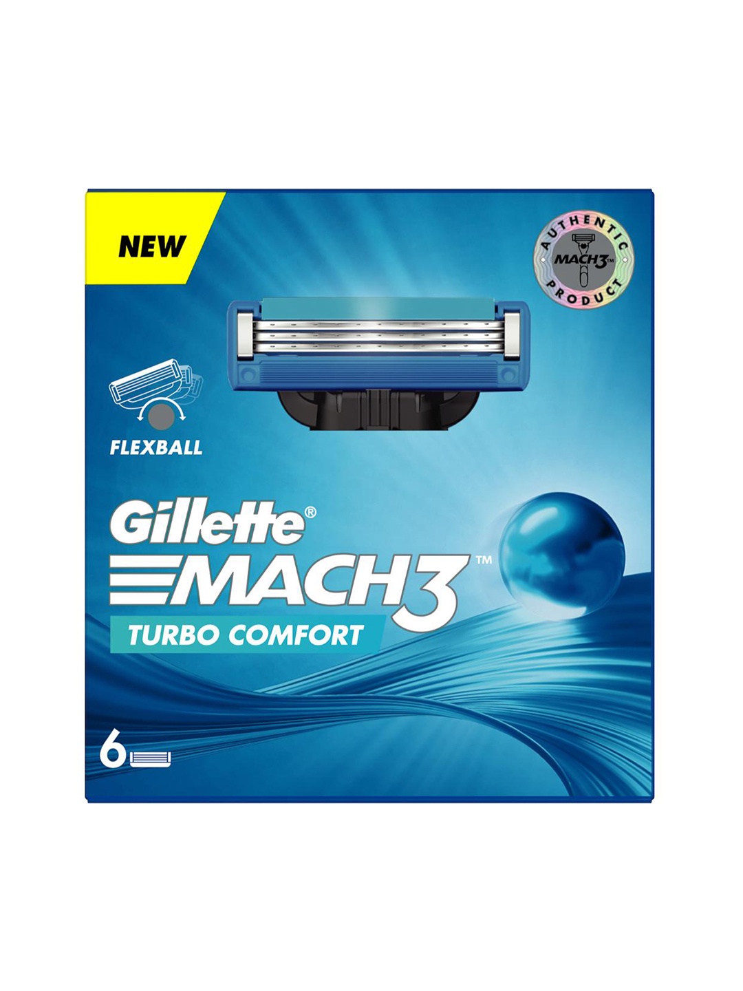 

Gillette Set of 3 Mach3 Turbo Shaving Blades (Pack Of 6 Cartridges), Blue