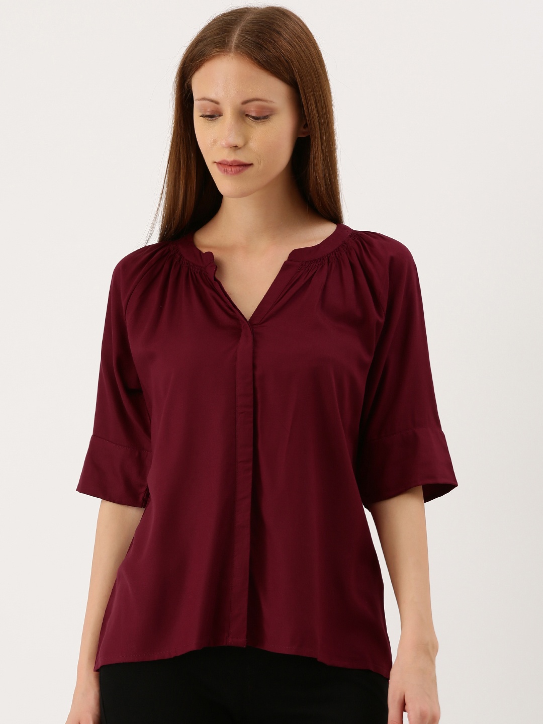 

ether Women Maroon Solid Regular Top