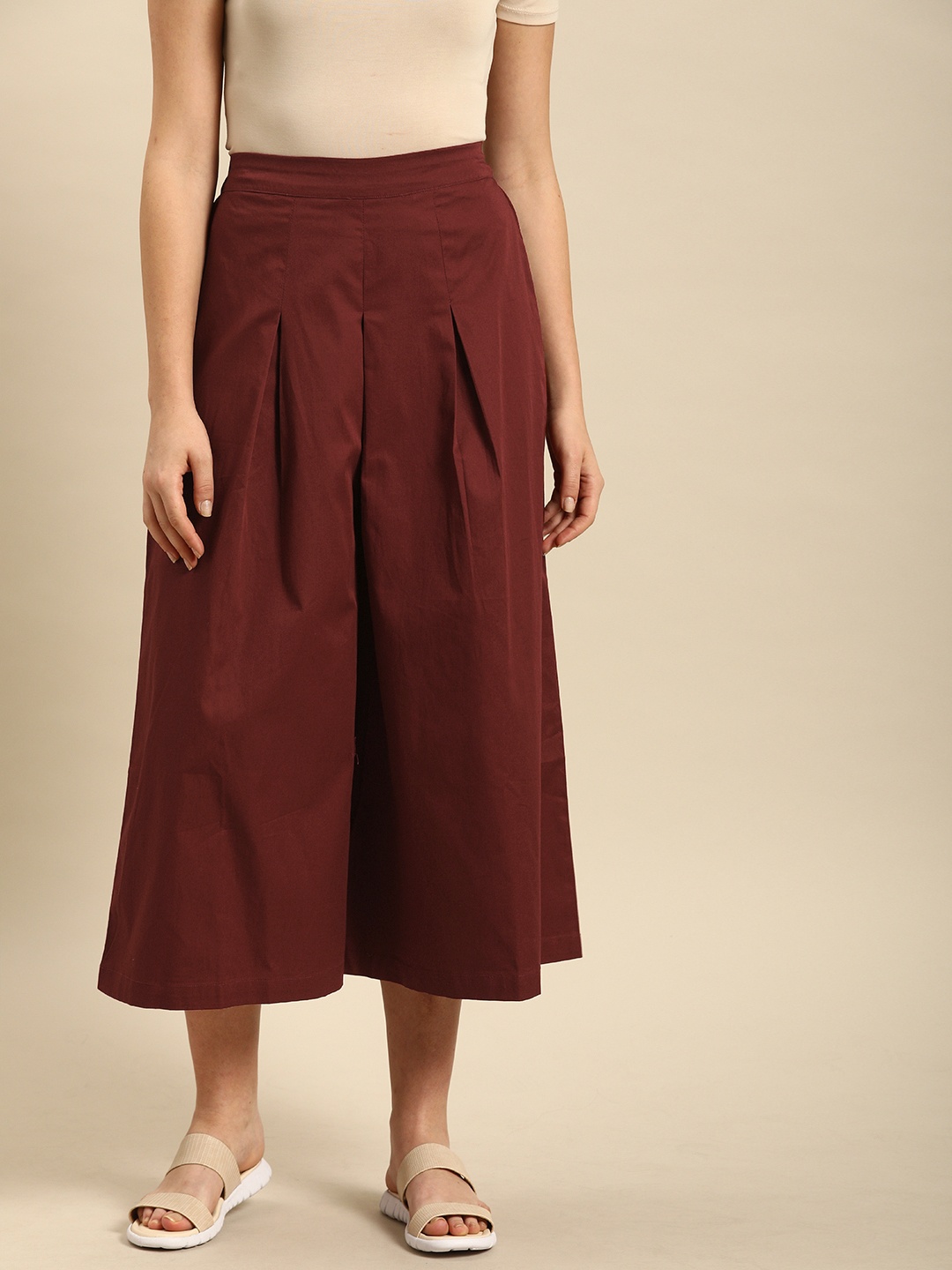 

ether Women Maroon Wide Leg Solid Culottes