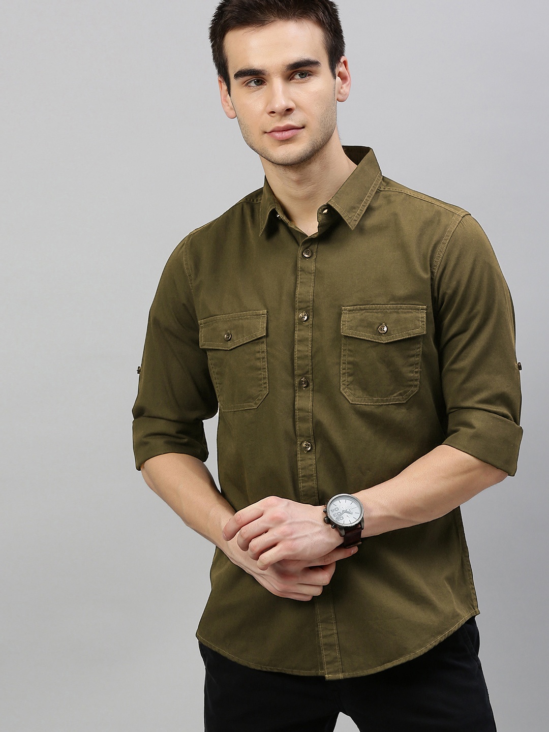 

Harvard Solid Regular Fit Pure Cotton Sustainable Casual Shirt, Olive