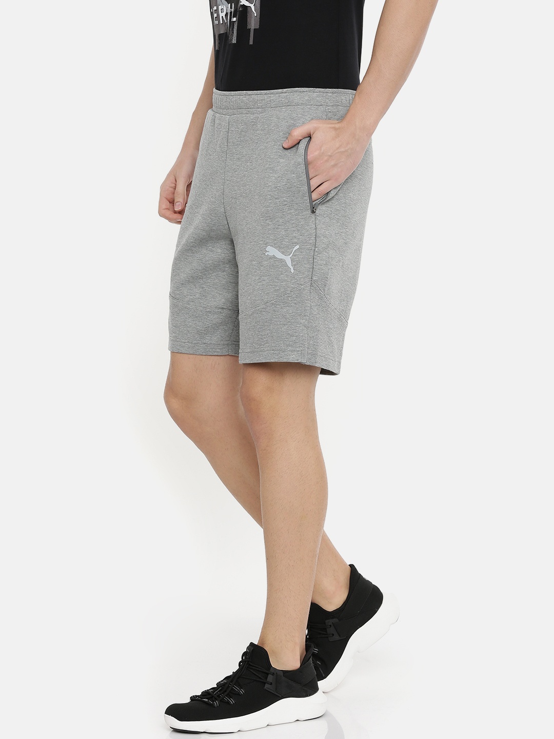

Puma Men Grey Melange Solid Regular Fit DryCell Evostripe Short Sports Shorts