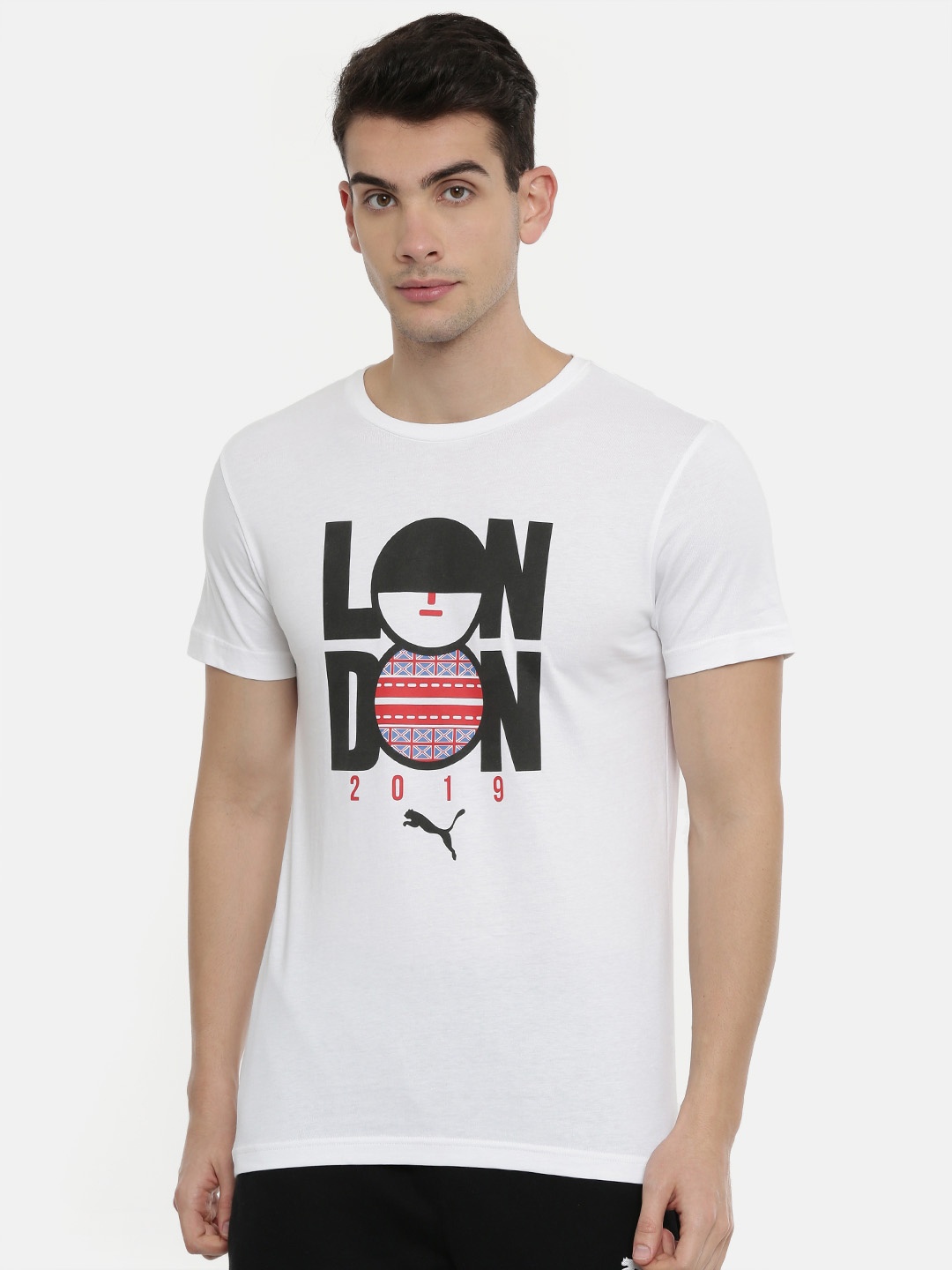 

Puma Men One8 White Printed Cricket Championship Round Neck Pure Cotton T-shirt