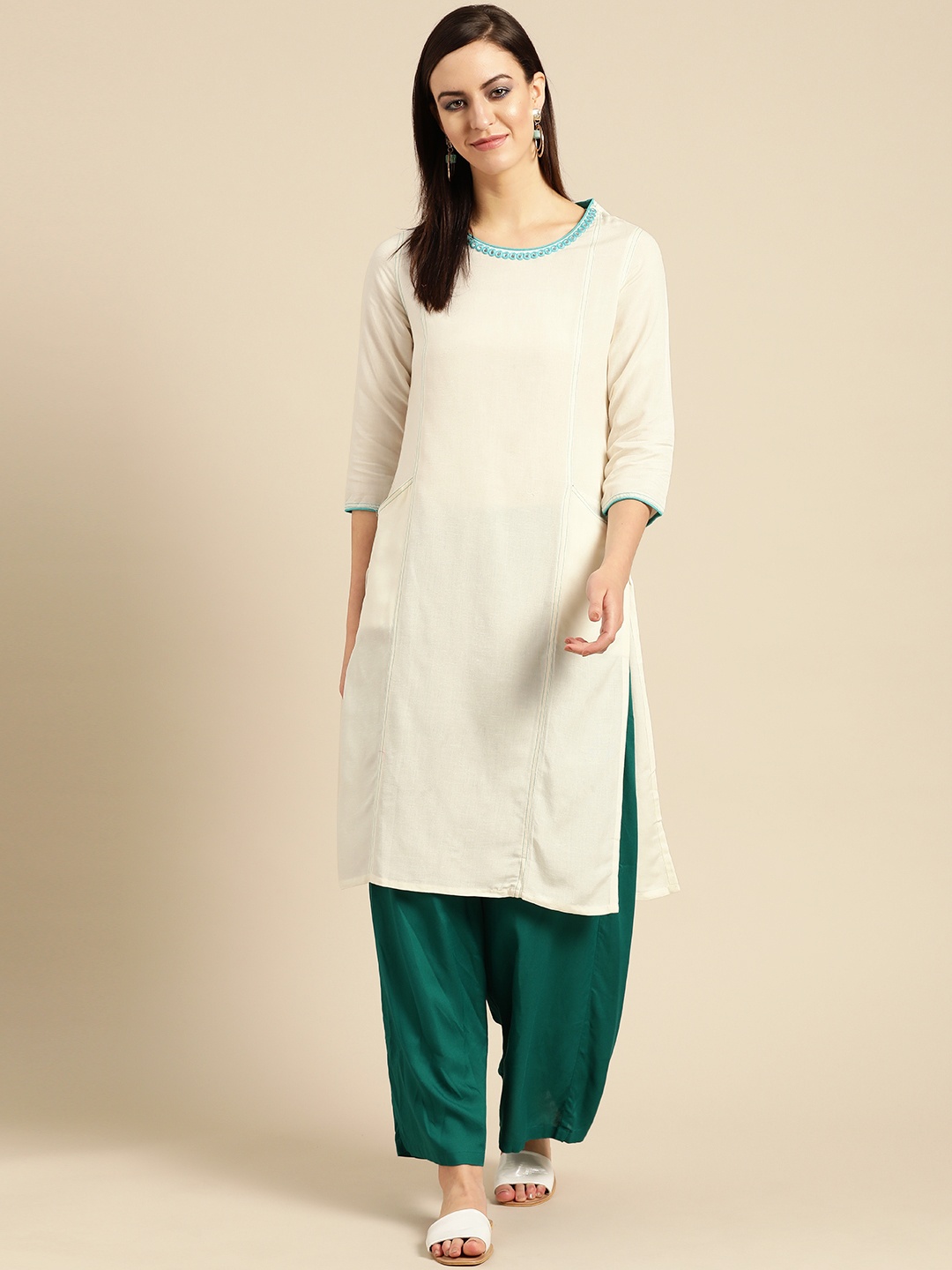 

IMARA Women Off-White Solid Straight Kurta